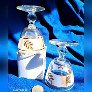 Vintage Gold Leaf Pattern Goblet Libby Wine/Sherbet Glasses